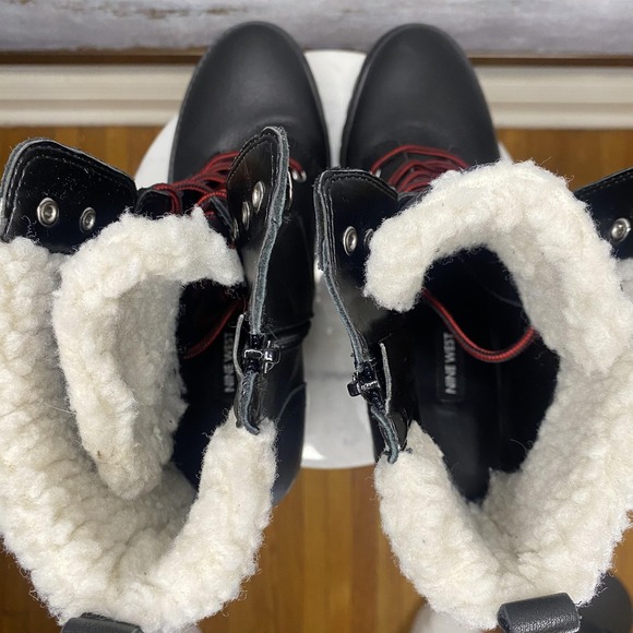 Nine West Boots Womens Size 9.5 Black Faux Leather Fur Lined Combat Heel Ankle - Picture 7 of 10